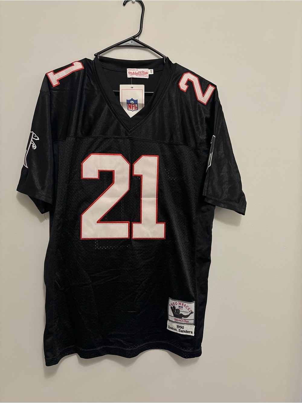 Brand New Mitchell & Ness Black #21 Football Jersey with White & Red Accents